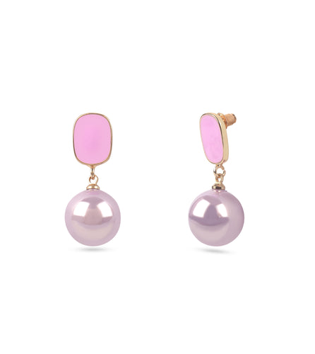 Anti-Tarnish Pink Enamel and Pearl Earring