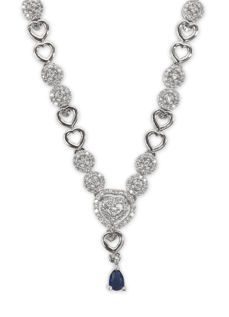 American diamond heart shape necklace blue stone