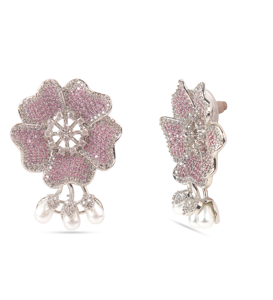 American Diamond Pink Flower Earring