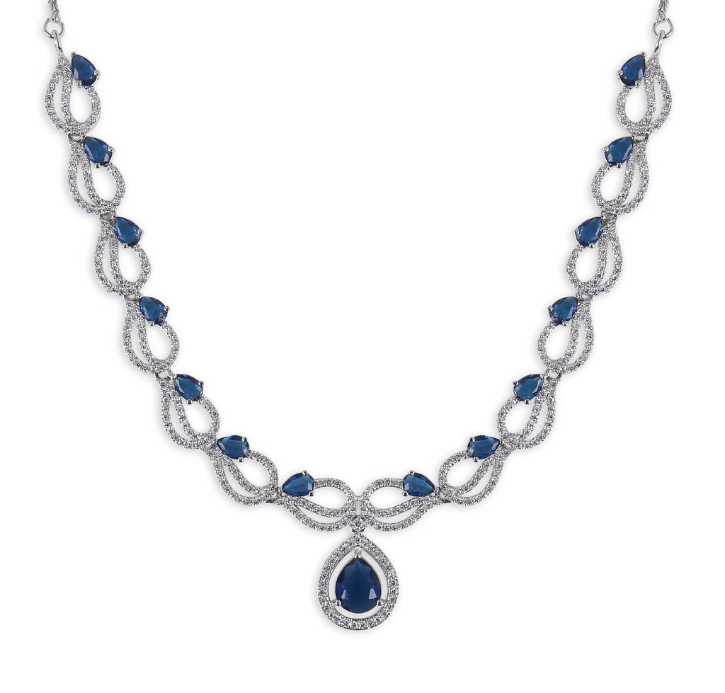 American Diamond Elegant Royal Blue Necklace Set