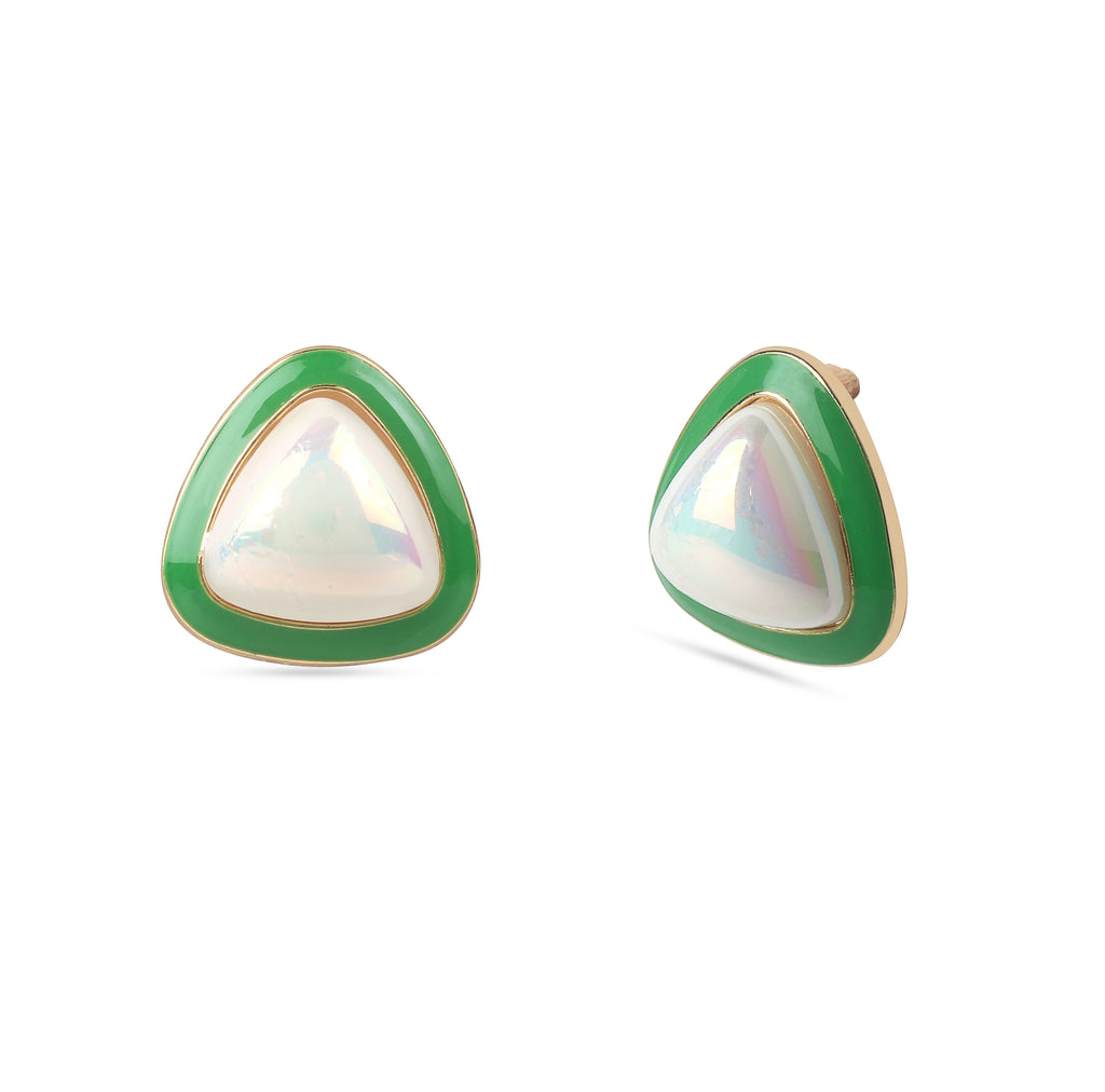 Korean Earring with Pearl and Green Enamel