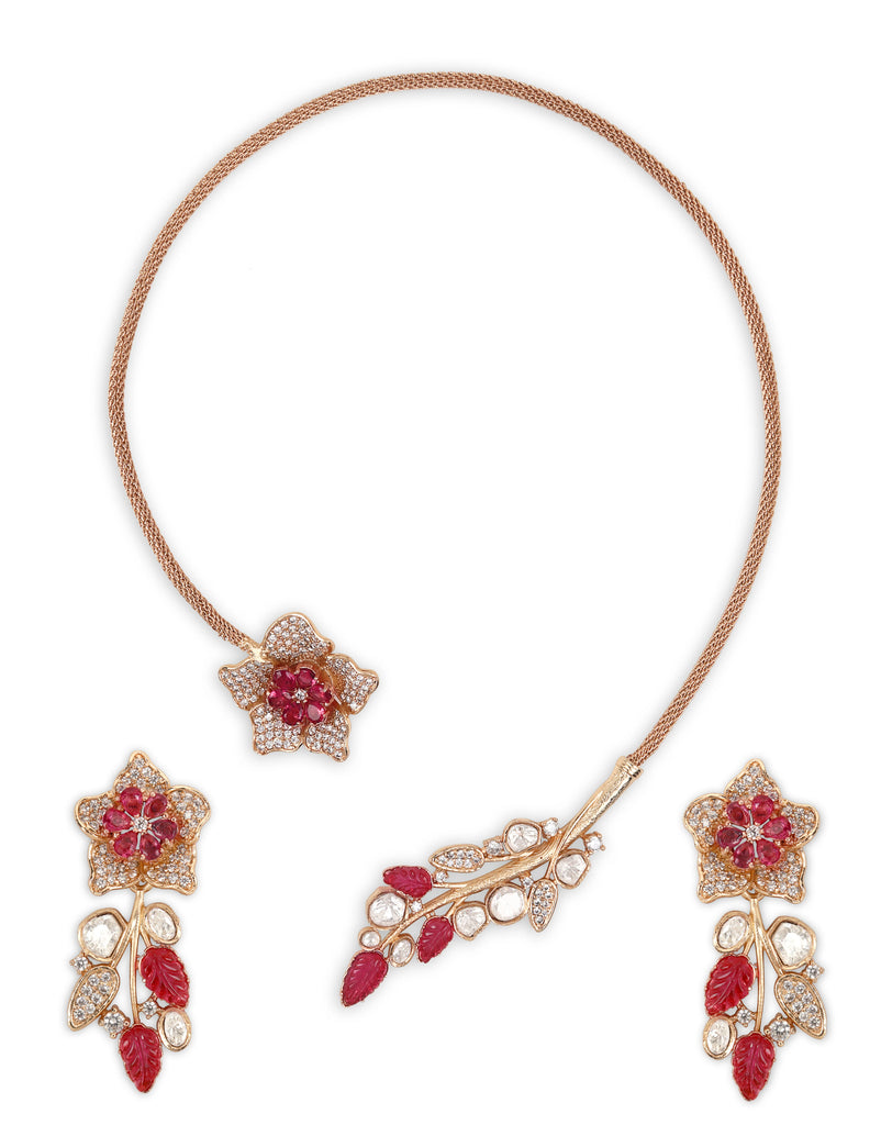 Hasli Red leaf and Flower with earrings