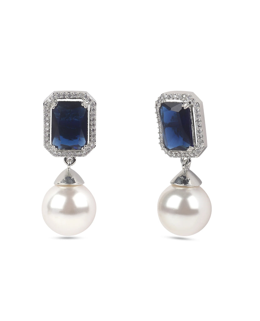 Blue American Diamond Stone Pearl Earring