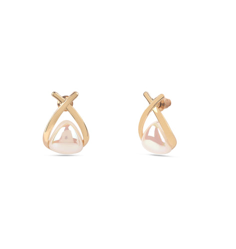 Korean Gold-Plated White Pearl Double Shaded Earring