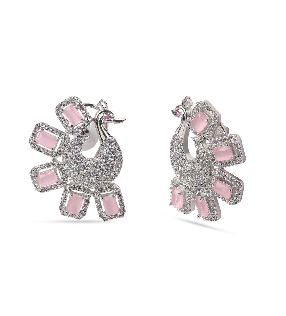 Peacock Design American Diamond Pink Earring