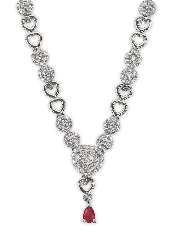 American Diamond Heart shape Necklace Set Red Stone