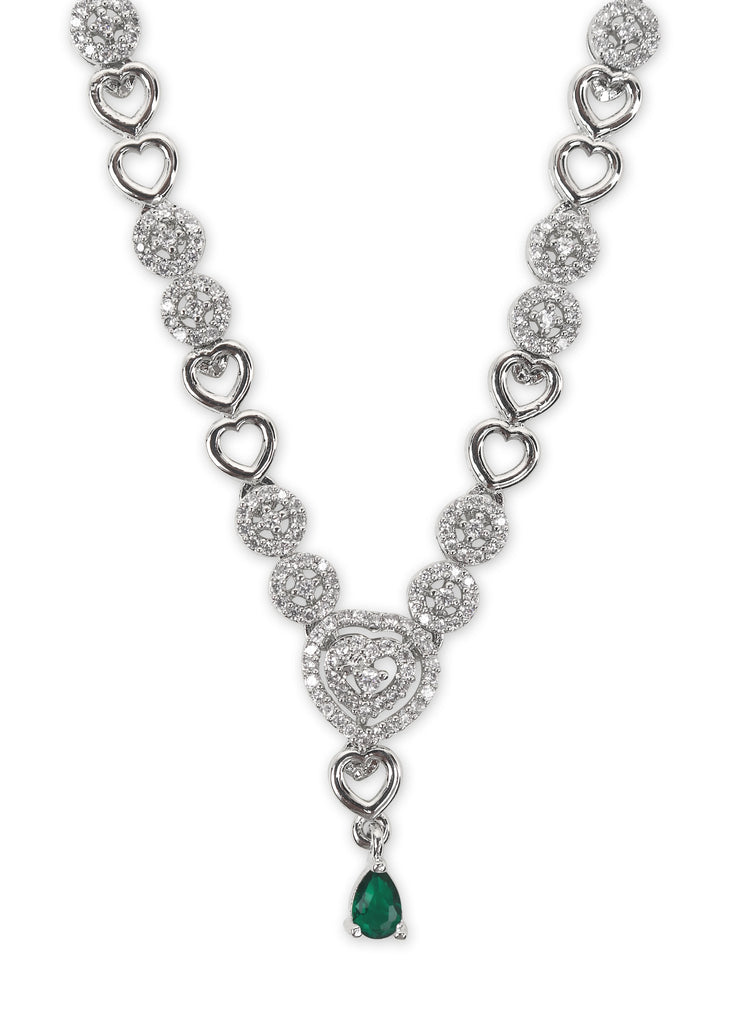 American diamond heart shape necklace Green stone