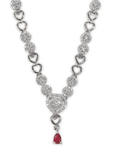 Load image into Gallery viewer, American Diamond Heart shape Necklace Set Red Stone
