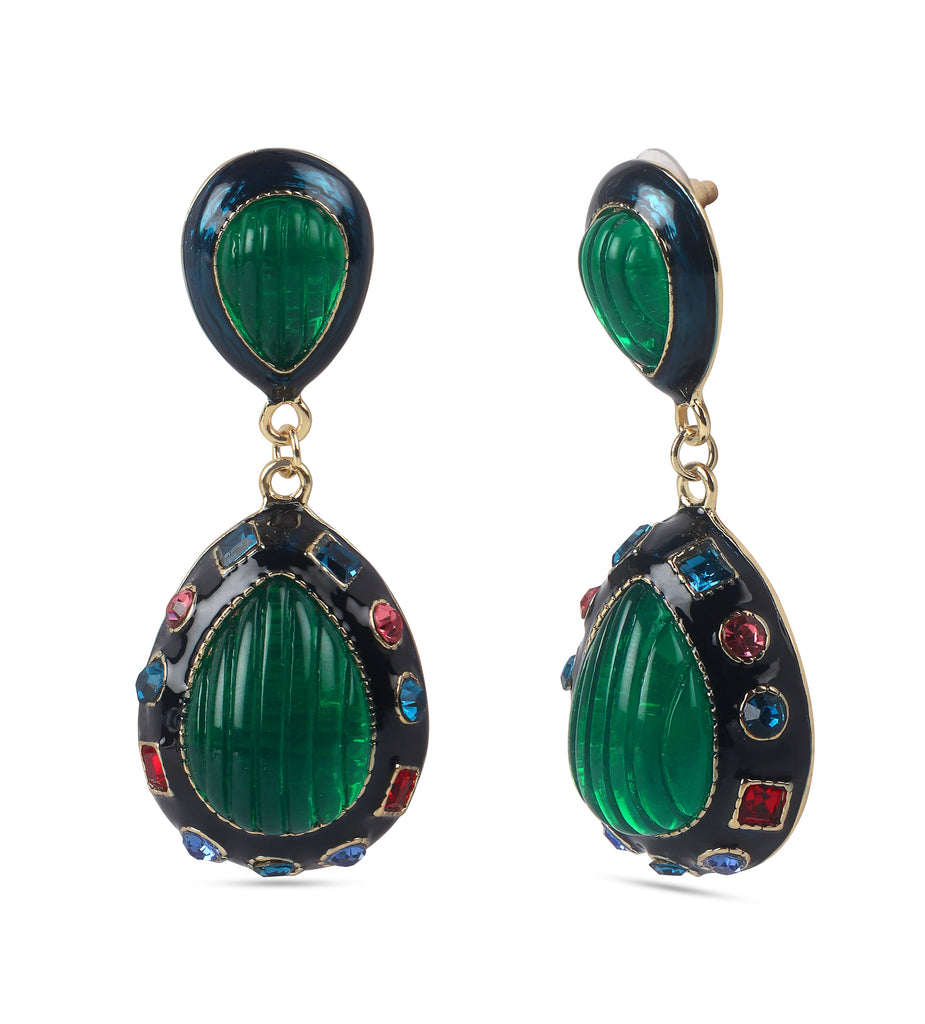 Alloy Enamel Green Glass Water Drop Earring