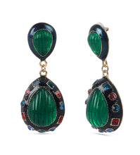 Load image into Gallery viewer, Alloy Enamel Green Glass Water Drop Earring
