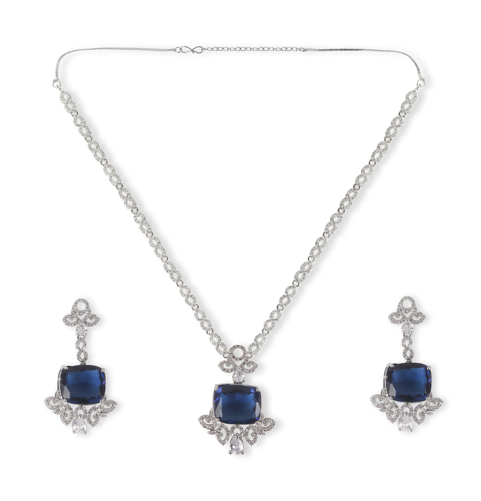 Square Blue stone American Diamond with Earrings