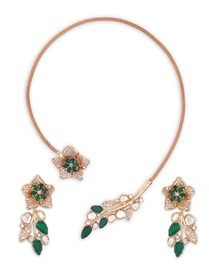 Hasli Green leaf and Flower with earrings