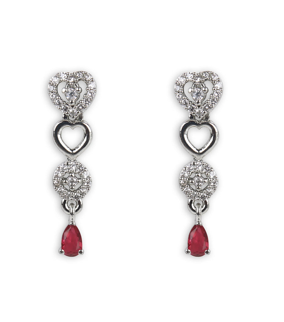 American Diamond Heart shape Necklace Set Red Stone