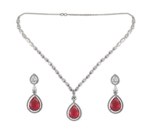 Load image into Gallery viewer, Oval Red stone American Diamond with Earrings