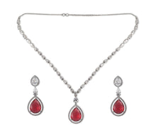 Load image into Gallery viewer, Oval Red stone American Diamond with Earrings
