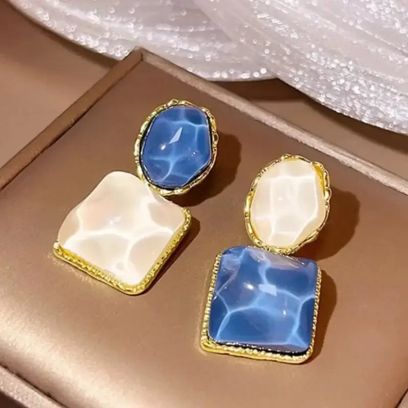 Korean Gold-Plated Blue and White Earring