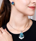 Royal Blue and Sea Green Pota Stone Necklace Set
