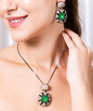 Load image into Gallery viewer, Swarovski nano setting Green Emerald Copper Brown Pendant Set