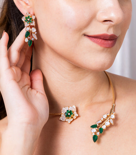 Hasli Green leaf and Flower with earrings