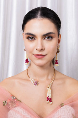 Pink Moissanite Hasli set with earrings