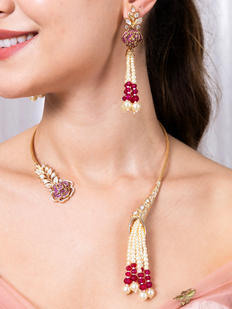 Pink Moissanite Hasli set with earrings