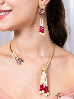 Pink Moissanite Hasli set with earrings