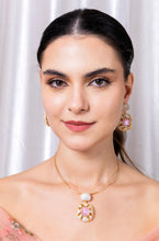 Load image into Gallery viewer, Tasmaye Celestia nano setting gold Plated With Pink Stone Necklace Set