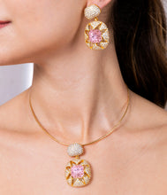 Load image into Gallery viewer, Tasmaye Celestia nano setting gold Plated With Pink Stone Necklace Set