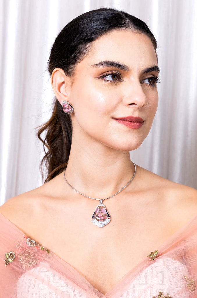 Pink Pota Stone Necklace Set