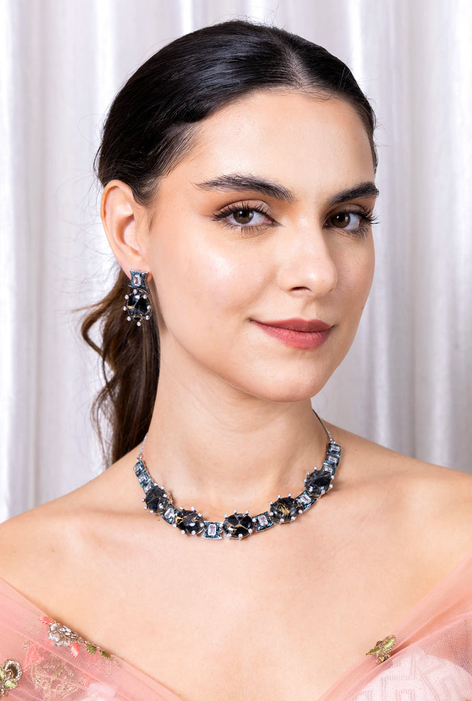 Metallic Dubllet Black Necklace Set