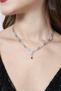 American Diamond Heart shape Necklace Set Red Stone