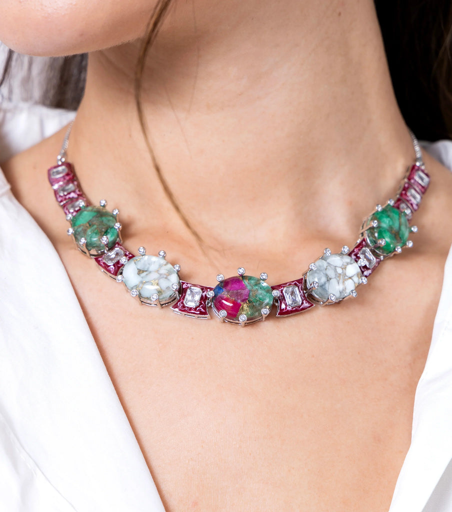 Metallic Doublet Multi Colour Necklace Set