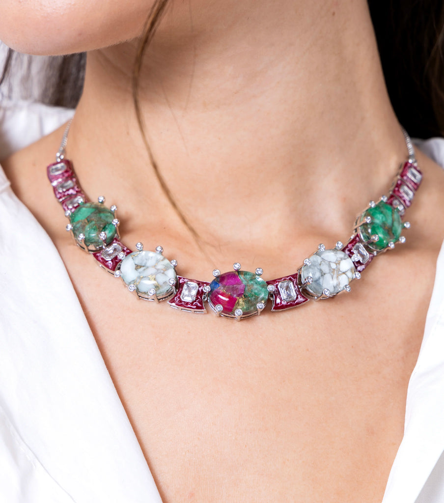 Metallic Dubllet Multi Colour Necklace Set