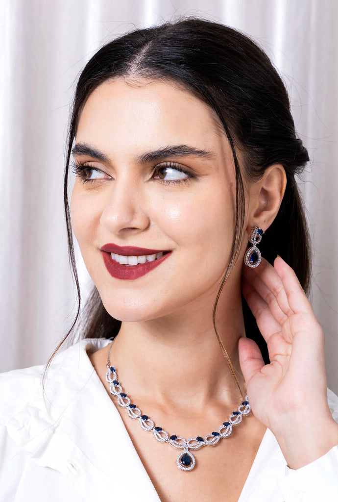 American Diamond Elegant Royal Blue Necklace Set
