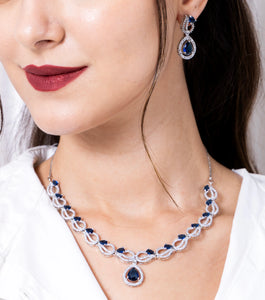 American Diamond Elegant Royal Blue Necklace Set