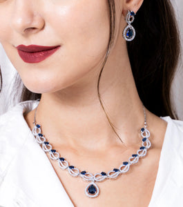 American Diamond Elegant Royal Blue Necklace Set