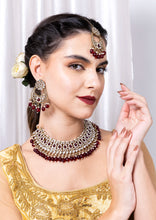 Load image into Gallery viewer, Premium Semi Bridal Kundan Necklace set with Maroon Beads