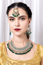 Load image into Gallery viewer, Premium Semi Bridal Kundan Necklace set with Green Beads