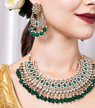 Load image into Gallery viewer, Premium Semi Bridal Kundan Necklace set with Green Beads