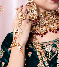 Load image into Gallery viewer, Luxe Gold Plated Kundan Stone With Maroon Beads Bridal Set