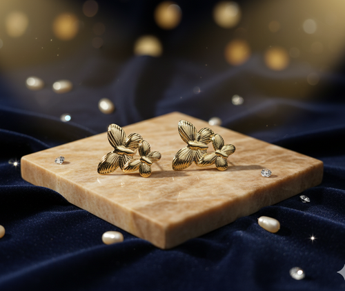 Golden Butterfly Cluster Earrings