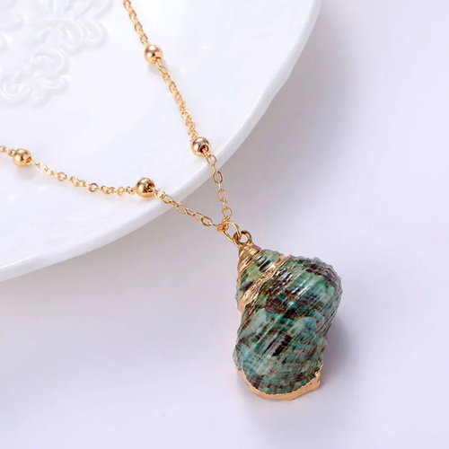 Gold plated seashell Green pendant