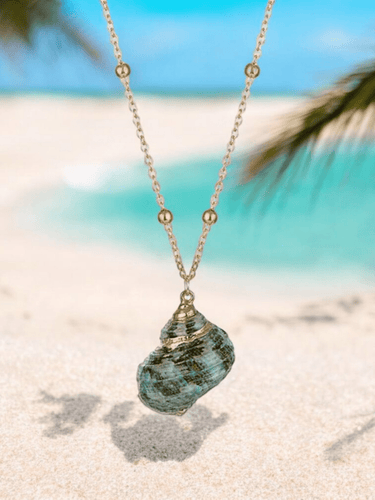 Gold plated seashell Green pendant