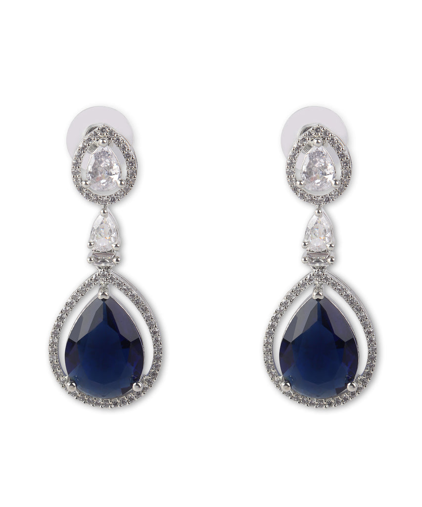 Oval Blue stone American Diamond with Earrings