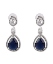 Load image into Gallery viewer, Oval Blue stone American Diamond with Earrings