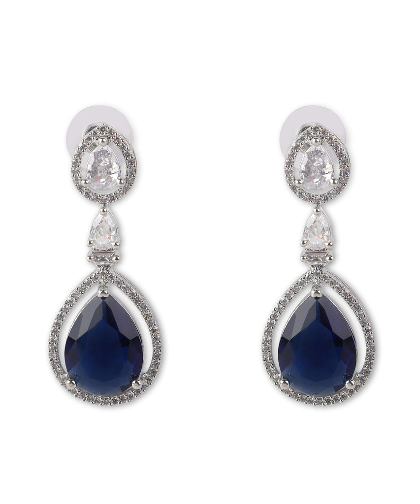 Oval Blue stone American Diamond with Earrings