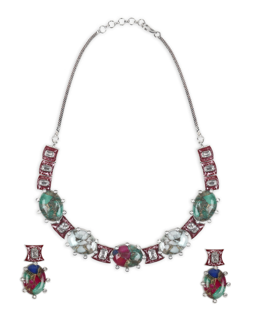 Metallic Dubllet Multi Colour Necklace Set