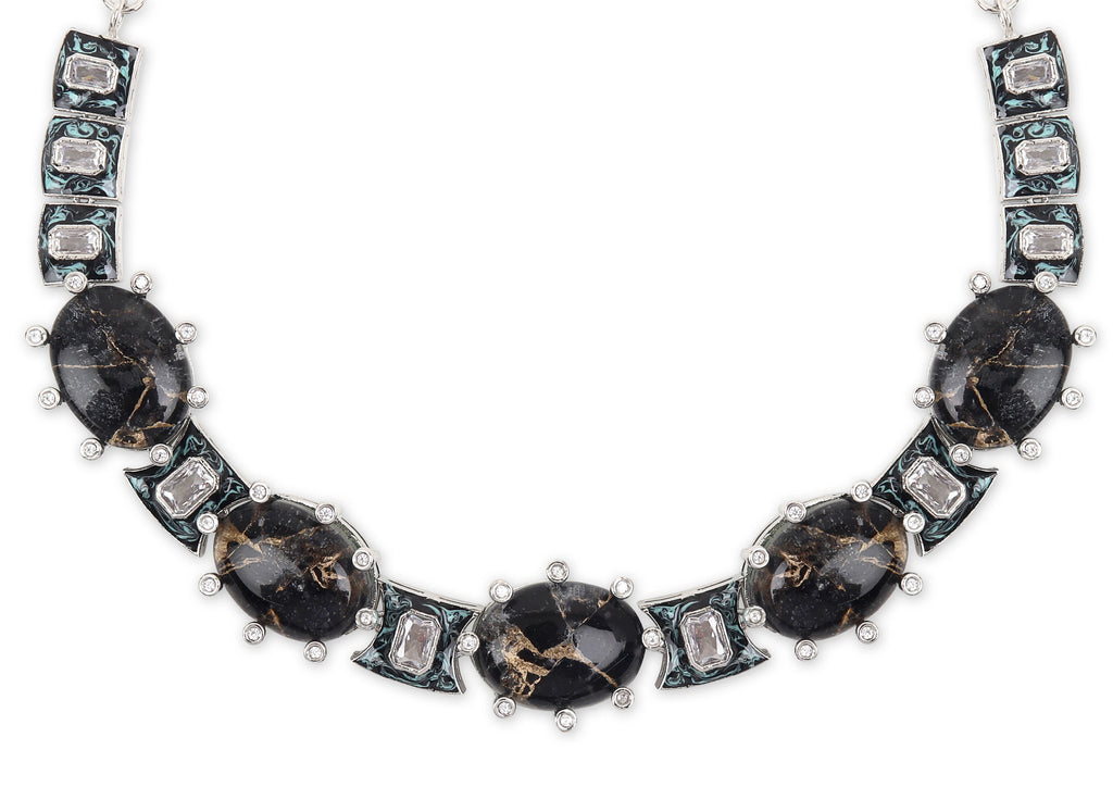 Metallic Dubllet Black Necklace Set