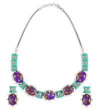 Load image into Gallery viewer, Metallic Doublet Necklace set Sea Green and Purple Colour