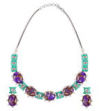 Metallic Doublet Necklace set Sea Green and Purple Colour